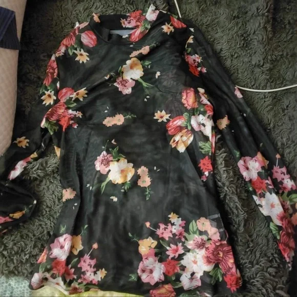 Floral mesh long sleeve top womens - Picture 2 of 8